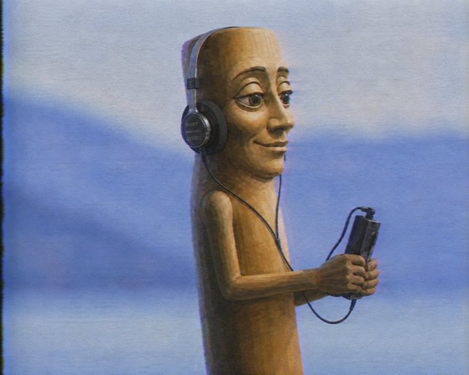TripleT listening to a walkman, at peace