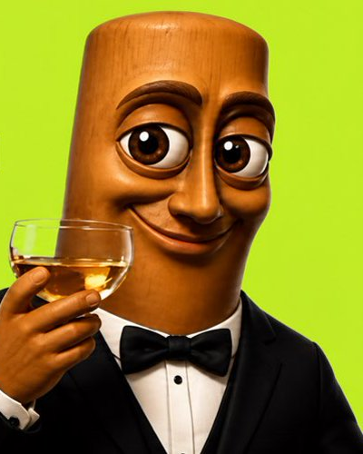 TripleT in a tuxedo, raising a glass